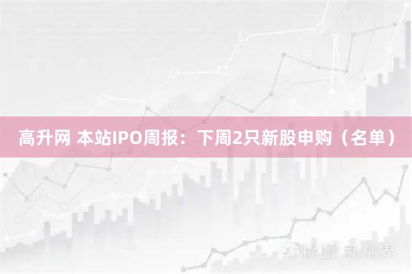 高升网 本站IPO周报:下周2只新股申购(名单)